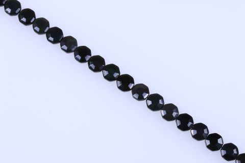 Strang Obsidian, schwarz, Scheibe, facettiert, 16mm, 40cm