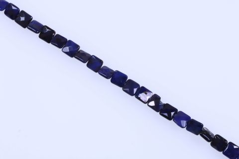 Strang Achat, blau dunkel weiß, Viereck facettiert, 14x14mm, 39cm