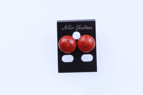 Ohrstecker Schaumkoralle, rot, rund flach, 14mm, 925 Silber