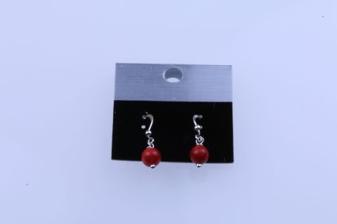 Ohrhänger Schaumkoralle, rot, Kugel, 6mm, 925 Silber,