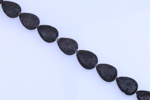 Strang Lava, schwarz, Tropfen flach, 26x34mm, 37,5cm