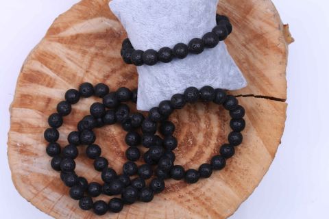 Armband Lava, schwarz, Kugel, 10mm,auf Gummi, 18,5 cm