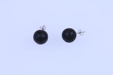 Ohrstecker Lava, schwarz, Kugel, 12mm, 925 Silber