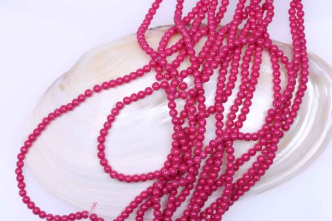 Strang Glas , fuchsia gefärbt , Kugel, 6mm, 78cm, ca. 145 Stück / Strang