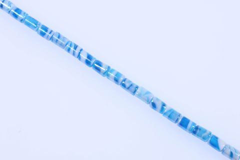 Strang  Glas, blau weiß hell, Walze, 10x16mm, 40cm