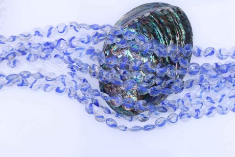 Strang  Glas, blau, Achteck, 14mm, 35cm