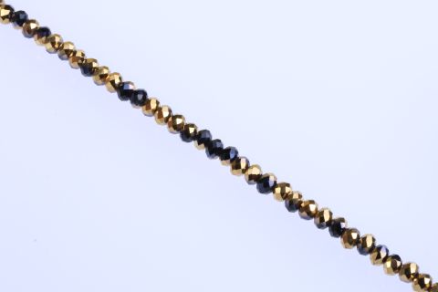 Strang  Glas, schwarz gold, Rondell facettiert, 4x6mm, 42cm