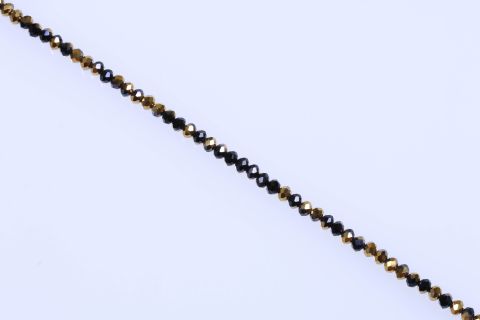 Strang  Glas, schwarz gold, Rondell facettiert, 6x8mm, 42cm