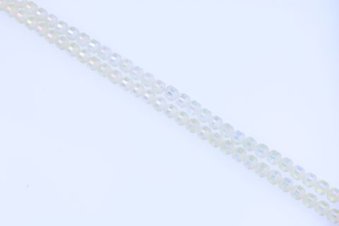 Strang  Glas, gelb hell matt mit Glanz-Streifen, Kugel, 6mm, 66cm