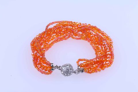 Armband Glas, orange, 9fach gedreht, Magnet silberfarben, 19,5cm