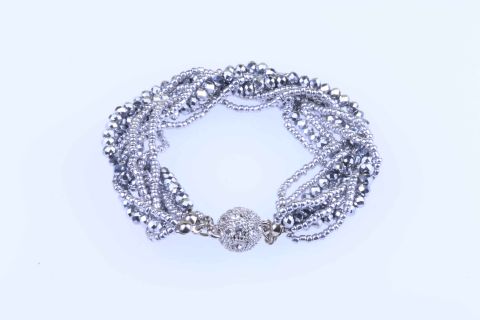 Armband Glas, silber, 9fach gedreht, Magnet silberfarben, 19,5cm