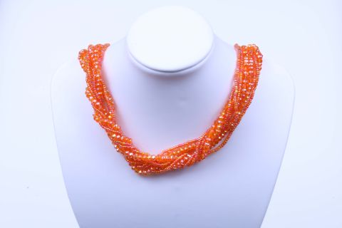 Kette Glas, orange, 9fach gedreht, Magnet silberfarben, 43cm
