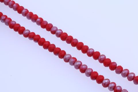 Strang Glas, rot grau, matt, Rondell facettiert, 6x8mm, 44cm
