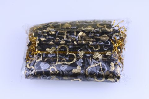 Schmuckbeutel Organza 50 Stück, schwarz gold, 13x18mm,