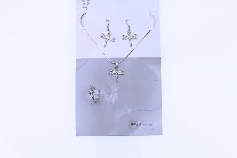 Schmuck  3er Set,Kette mit Anhänger,ring große 18,Ohrhänger, silber farb.