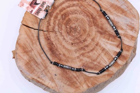 Kette, Holz,Hematite,Metall , schwarz ,40cm