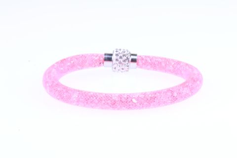 Armband Schlauch befüllt m.Glaskristallen, rosa, Magnet silberfarben, 19,5cm