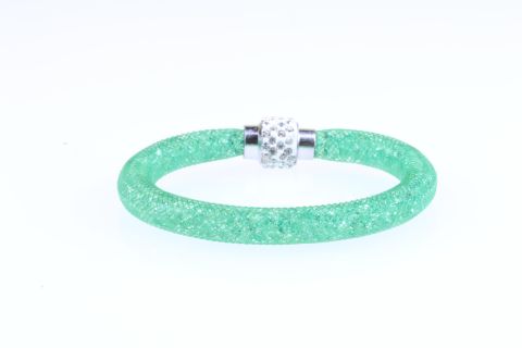 Armband Schlauch befüllt m.Glaskristallen, grün, Magnet silberfarben, 19,5cm