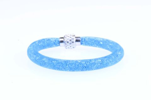 Armband Schlauch befüllt m.Glaskristallen, blau, Magnet silberfarben, 19,5cm