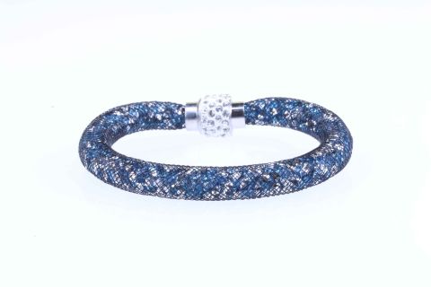 Armband Schlauch befüllt m.Glaskristallen, blau jeans silber, Magnet silberfarben, 19,5cm