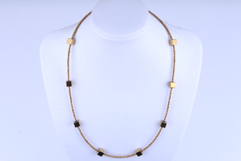 Kette Hematite, gold, Kugel facettiert m.Würfeln, 2mm, 925 Silber vergoldet, 45cm m.Verlängerung