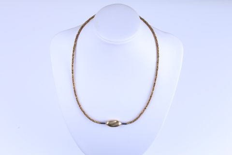 Kette Hematite, gold, Olive barock facettiert, Bajonett 925 Silber vergoldet, 43cm