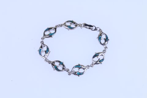 Armband Paua Delfin Pärchen, Metallclip silberfarben, 18cm