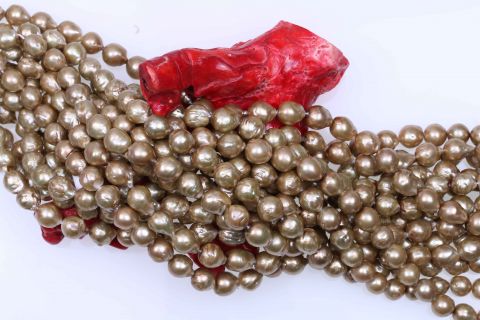 Strang Süsswasser Kasumiart, gold dunkel, barock, 11-12mm, 42cm