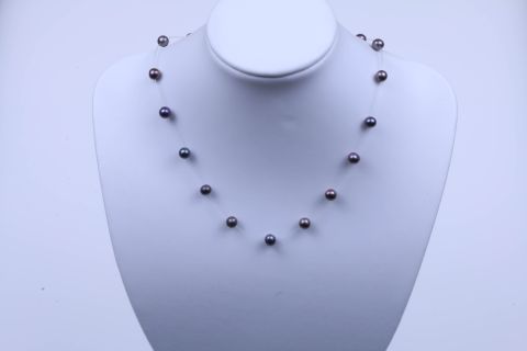 Kette Süsswasser, schwarz, Perle auf Nylon 1fach, 5mm, Karabiner silberfarben, 40cm