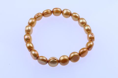 Armband Süsswasser, gelb gold, Button, 10mm,