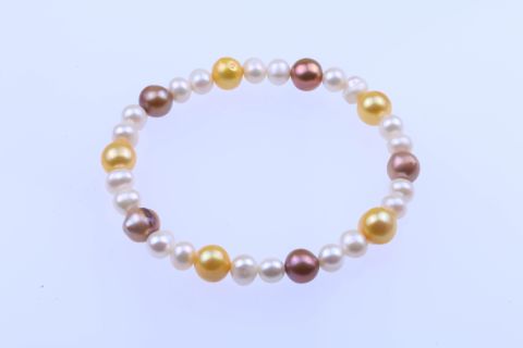 Armband Süsswasser, gelb weiß braun, rund, 8mm,