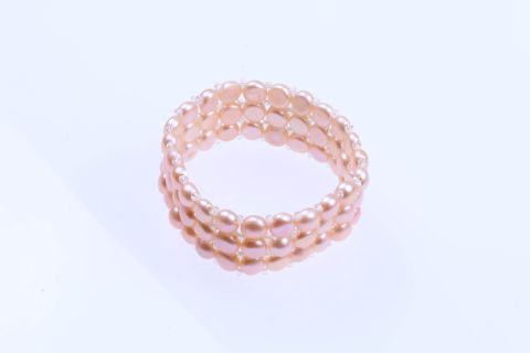 Armband Süsswasser, rosé, Button 3fach, 7mm,