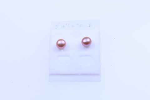 Ohrstecker Süsswasser, rosé, button, 7mm, 925 Silber,