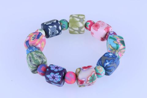 Armband Fimo, bunt, Würfel u.Kugel,