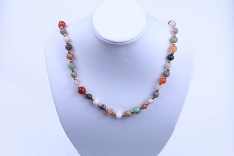 Kette Achat, Kugeln, bunt, 6-10mm, Schraubverschluss goldfarben, 50cm