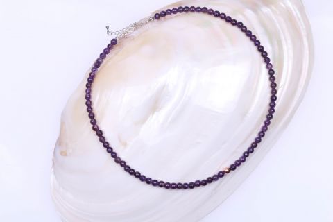 Kette Amethyst ,lila,5 mm, karabiner silberfarb. mit verläng. , 40,5cm