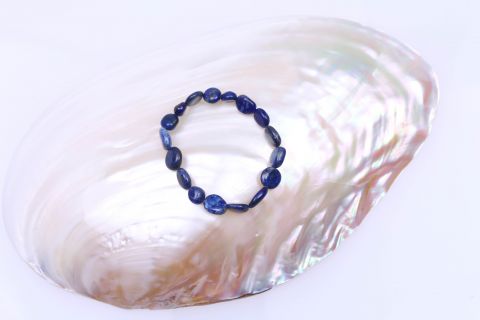 Armband Lapis, nuggets, blau, ca .11x12mm, 19cm, auf Gummi