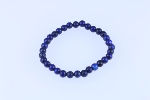 Armband Lapis, Kugel, blau, 6mm, 19cm, auf Gummi