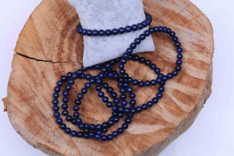 Armband Lapis, Kugel, blau, 6mm, 19cm, auf Gummi