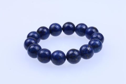 Armband Lapis, Kugel, blau, 14mm, 19cm, auf Gummi