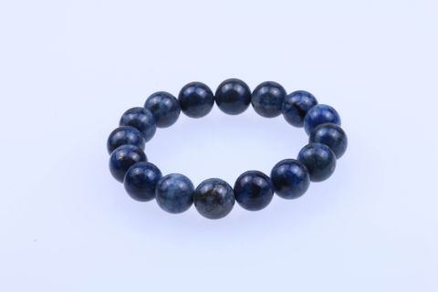 Armband Lapis, Kugel, blau, 12mm, 19cm, auf Gummi