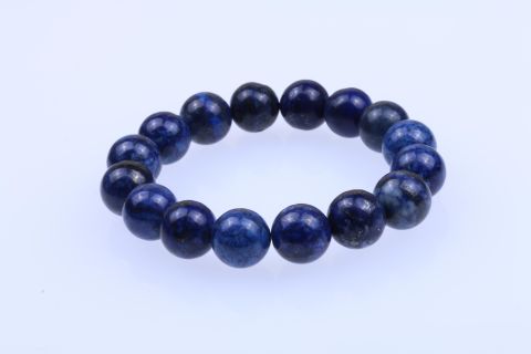 Armband Lapis, Kugel, blau, 14mm, 19cm, auf Gummi