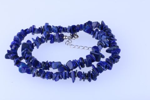 Kette Lapis Splitter, blau, 8mm, 42cm, Karabiner silberfarben mit Verlängerung