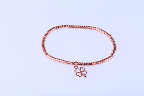 Armband Hematite , rosegold, rondell, 3x2mm, mit kleeblattanhänger, 20cm