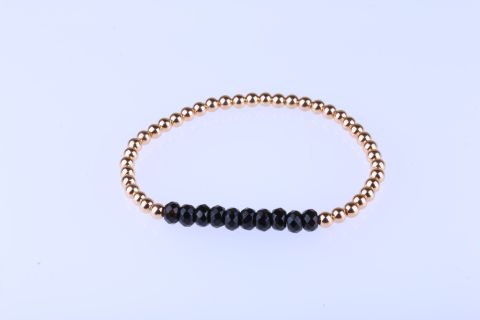 Armband Hematite , gold, Kugel, 4mm, mit schwarzen Achat, 6x4mm, facettiert, 20cm