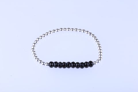 Armband Hematite , silber, Kugel, 4mm, mit schwarzen Achat, 6x4mm, facettiert, 20cm