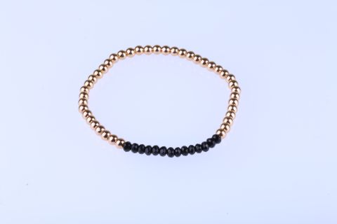 Armband Hematite , gold, Kugel, 4mm, mit schwarzen Achat, 4x3mm, facettiert, 20cm