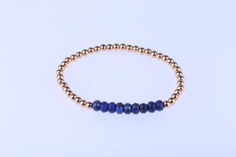 Armband Hematite , gold, Kugel, 4mm, mit Lapis, 6x4mm, facettiert, 20cm