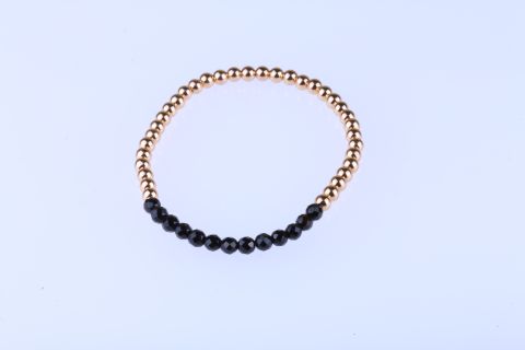 Armband Hematite , gold, Kugel, 4mm, mit Achat, schwarz, facettiert, 4mm, 20cm