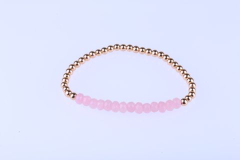 Armband Hematite , gold, Kugel, 4mm, mit Achat,pink facettiert, 4x6mm, 20cm